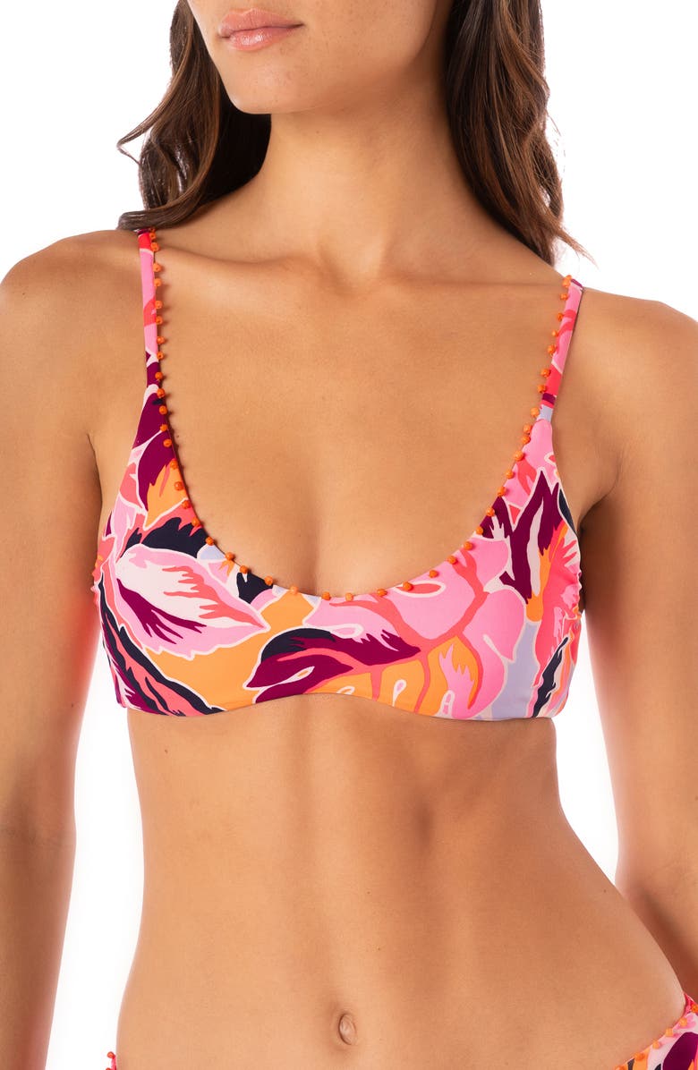 Maaji Coral Leafy Liberties Reversible Bikini Top, Main, color, Pink Overflow