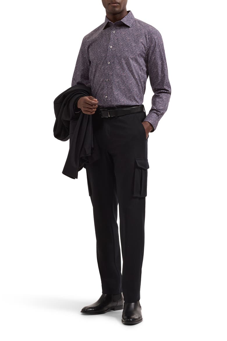 Alvin Shaped Fit Print Button-Up Shirt, Alternate, color, BURGUNDY