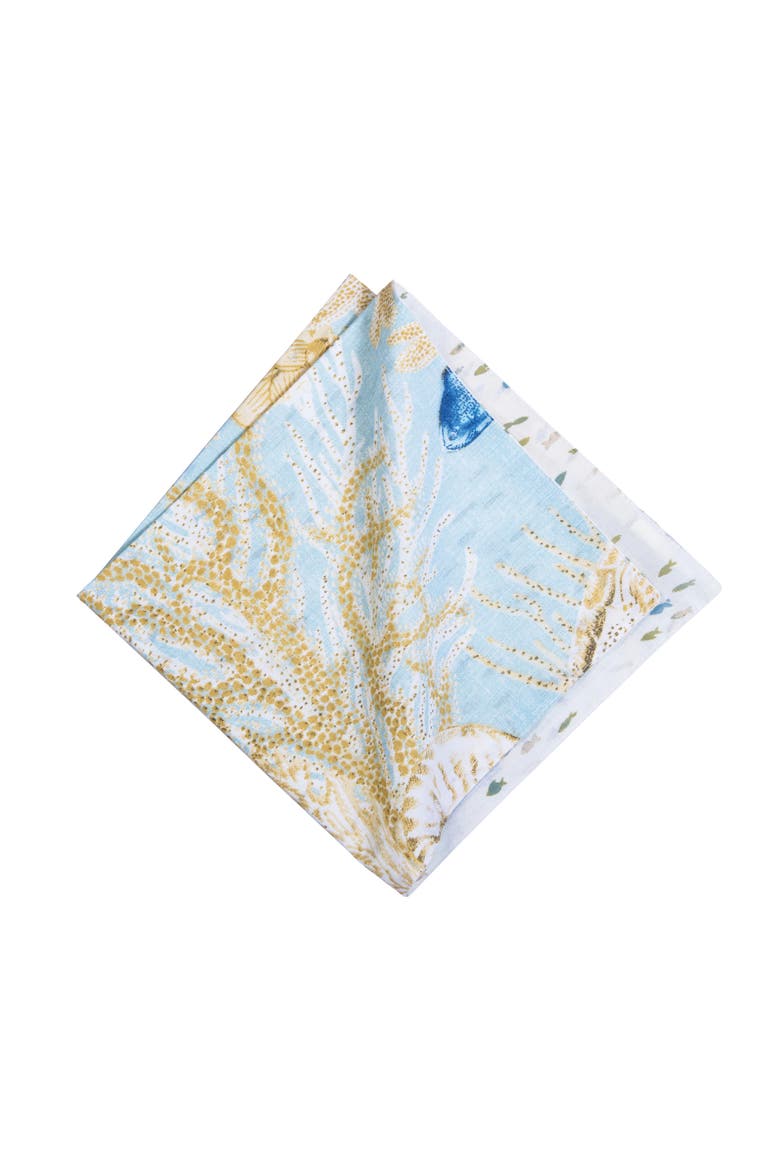 Belmont Reef Reversible Graphic Machine Washable Hemstitch Napkins Set of 6, Alternate, color, Yellow