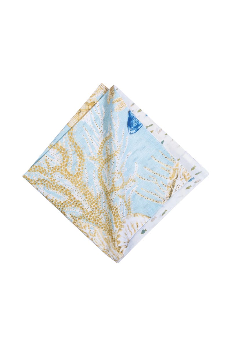 C&F Home Belmont Reef Reversible Graphic Machine Washable Hemstitch Napkins Set of 6, Alternate, color, Yellow