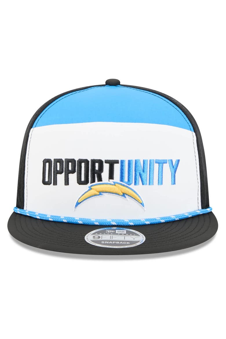 Men's New Era White/Black Los Angeles Chargers 2025 Inspire Change Split Panel 9FIFTY Snapback Hat, Alternate, color, White
