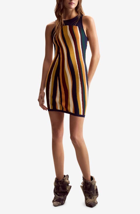 Sleeveless Stripe Knit Minidress