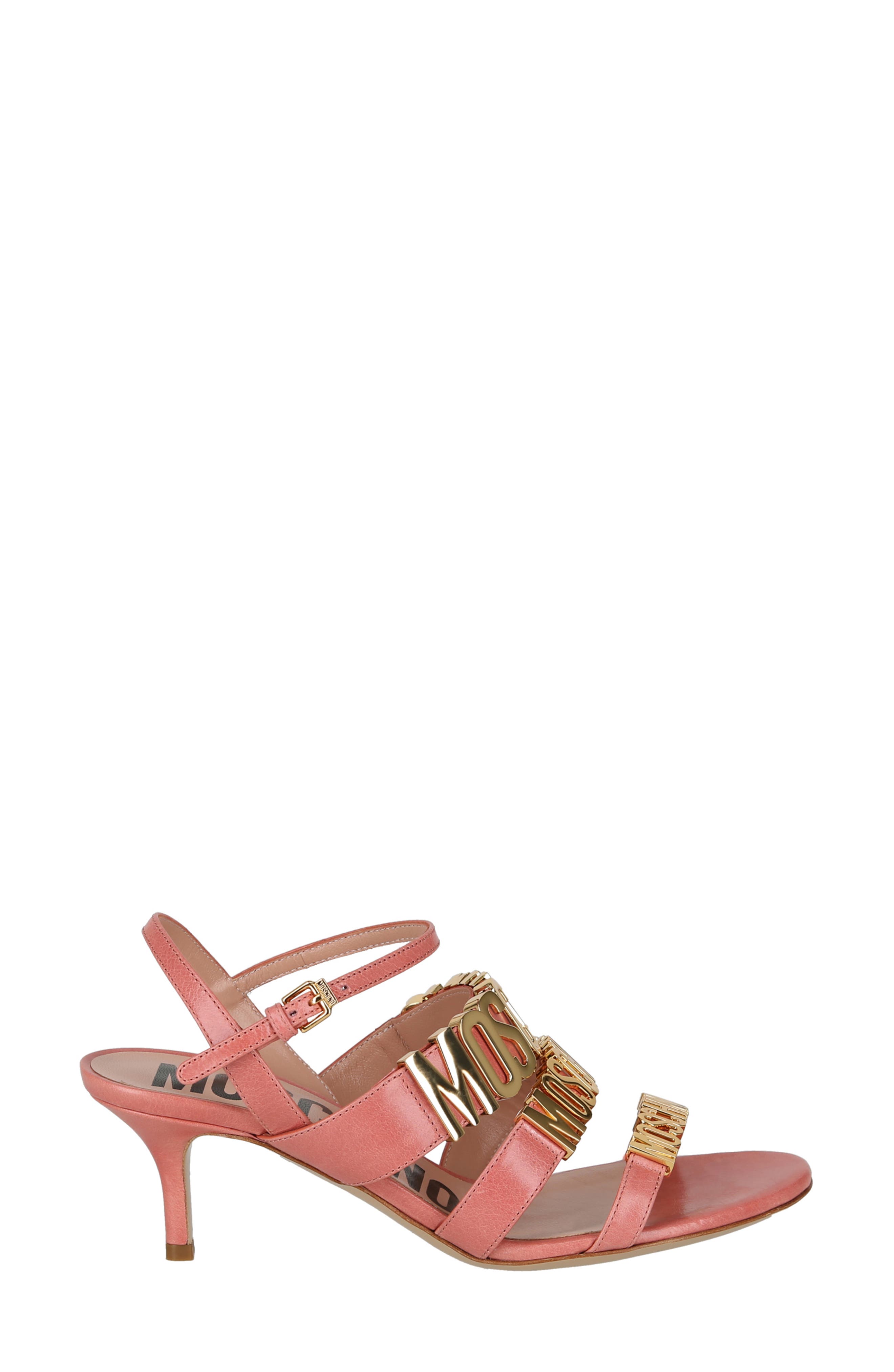 Moschino Shine Logo Ankle Strap Sandal, Alternate, color, 