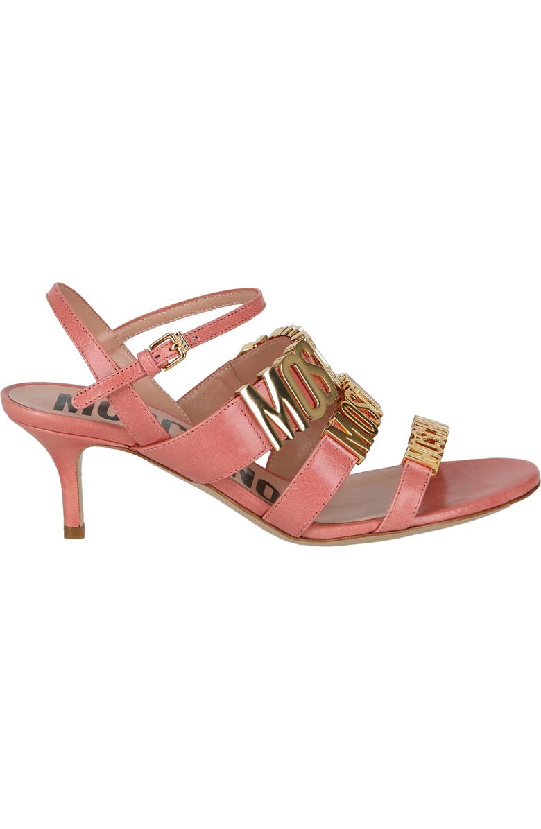 Moschino Shine Logo Ankle Strap Sandal, Alternate, color,