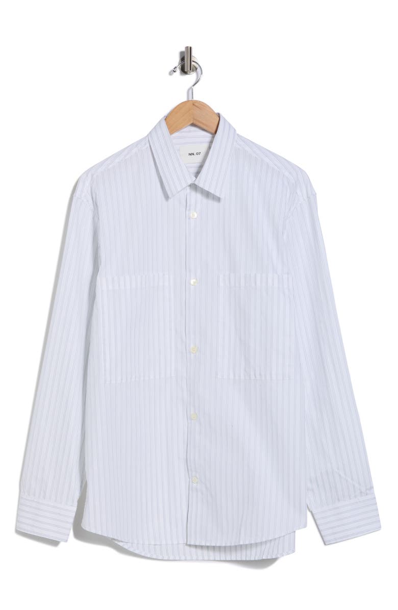 NN07 Freddy Organic Cotton Button-Up Shirt, Alternate, color, White Stripe