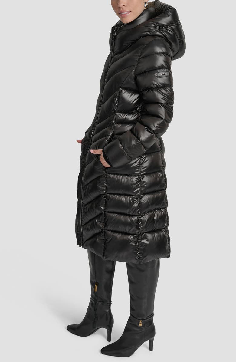 DKNY Water Resistant Hooded Chevron Puffer Jacket, Alternate, color,