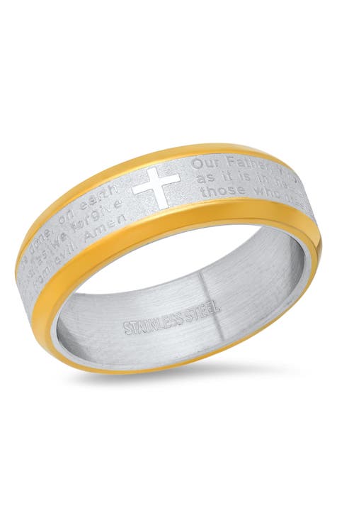 Two-Tone Stainless Steel Lord's Prayer Ring