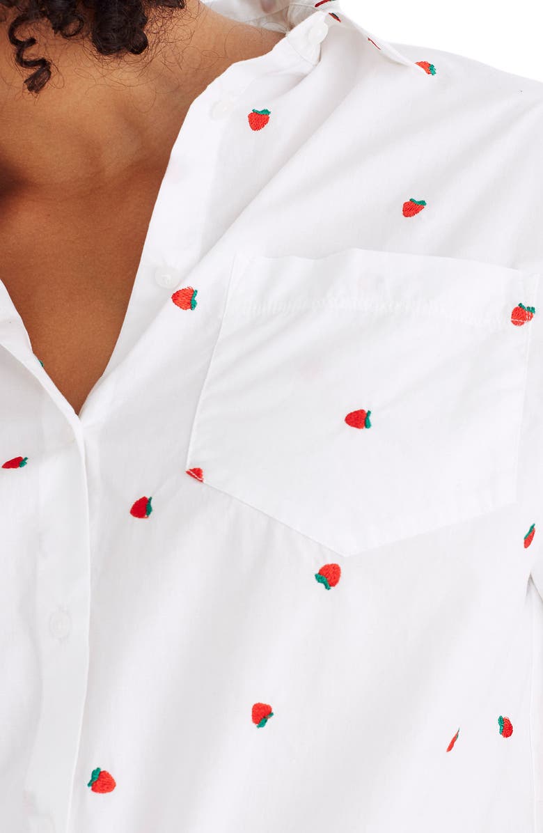Madewell Strawberry Embroidered Tie Front Shirt, Alternate, color,