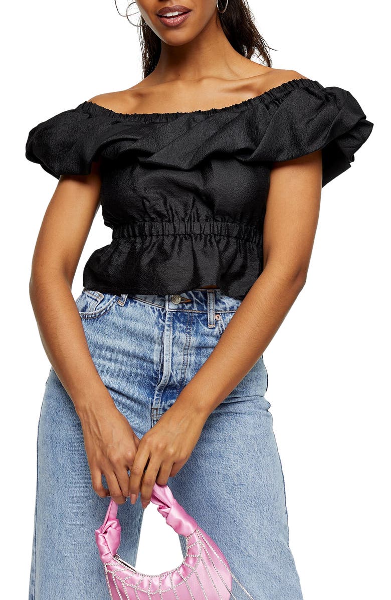 Topshop Textured Bardot Blouse, Main, color, 