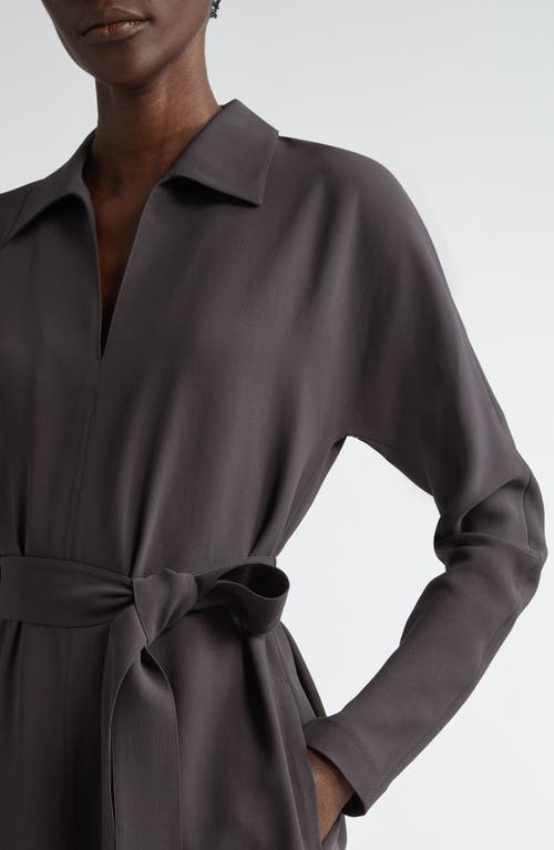 Lafayette 148 New York Long Sleeve Finesse Crepe Belted Shirtdress In Carbon