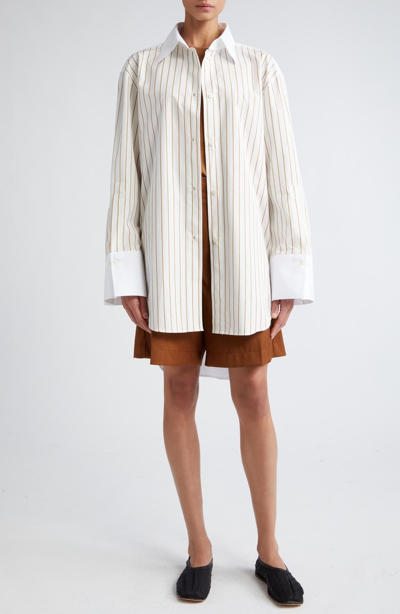 Róhe Pleated Wide Leg Virgin Wool Shorts, Alternate, color, Rust