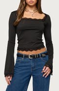 EDIKTED Kailin Lace Trim Bell Sleeve Crop Top