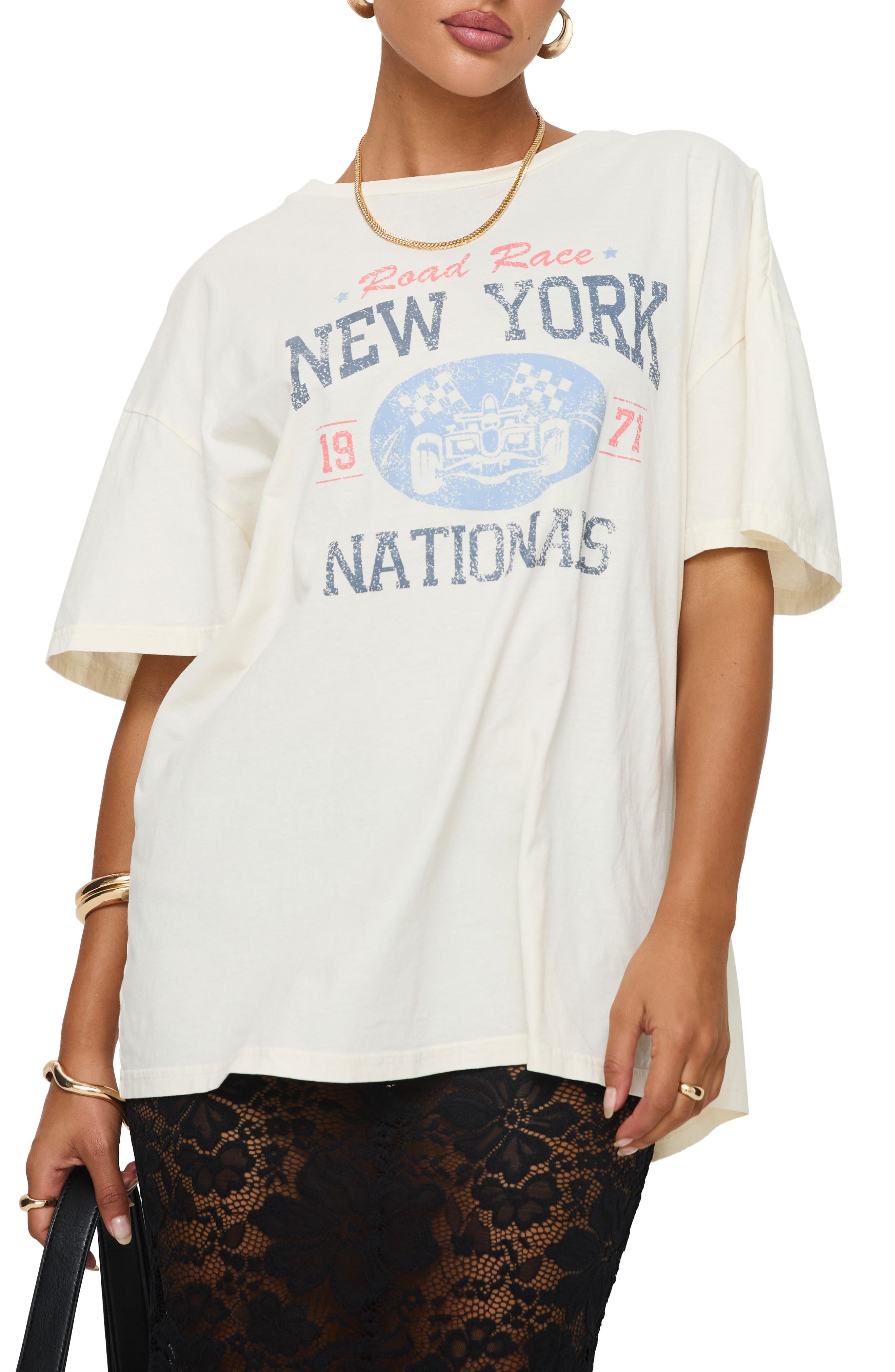 Princess Polly Road Race Nationals Oversized Cotton Graphic T-Shirt in White 