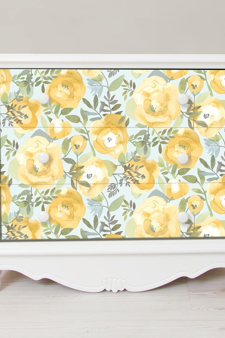 Peachy Keen Yellow Peel & Stick Wallpaper, Alternate, color, YELLOW