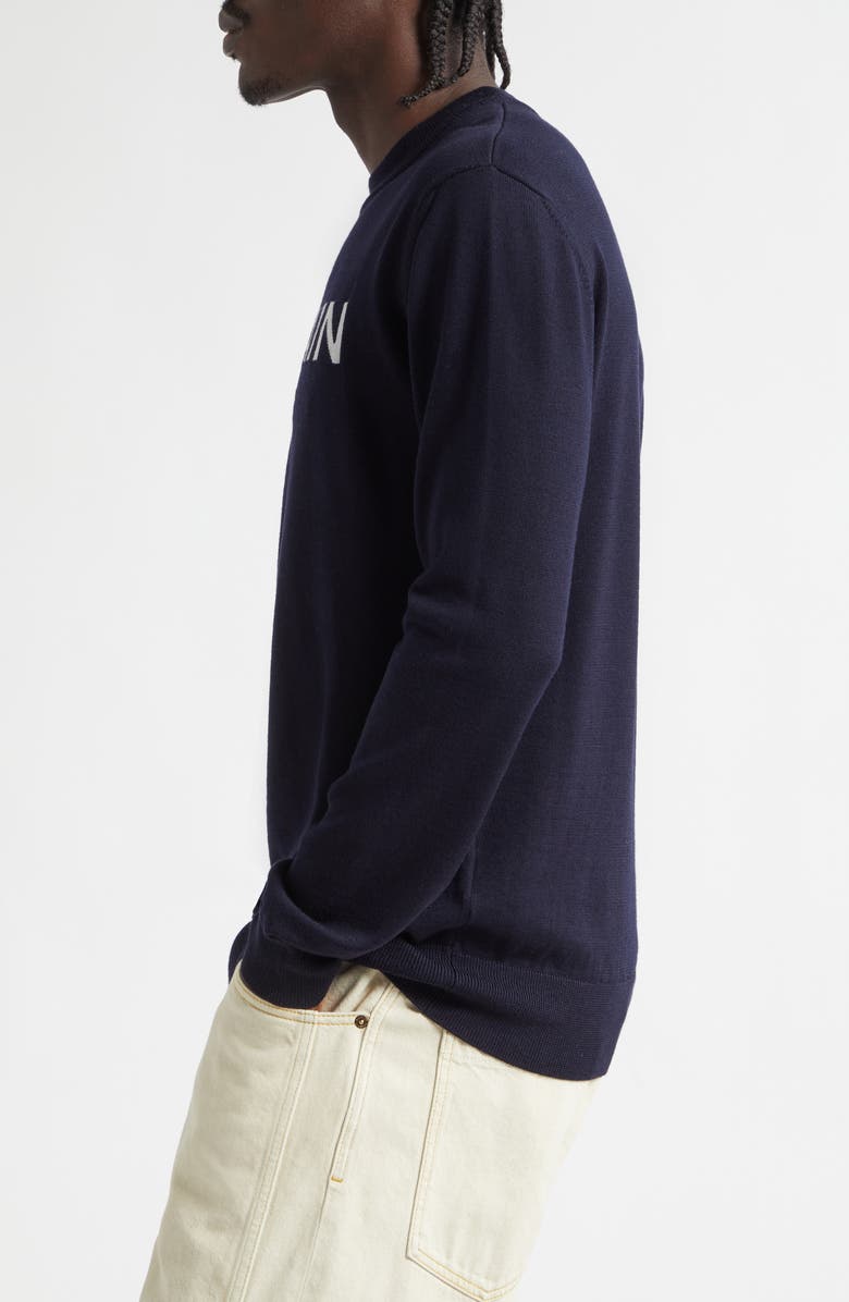 Balmain Paris Logo Jacquard Merino Wool Sweater, Alternate, color, Navy/ Natural