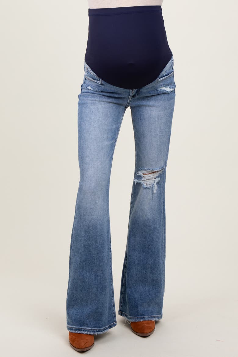 Distressed Knee Flare Maternity Jeans, Alternate, color, Blue