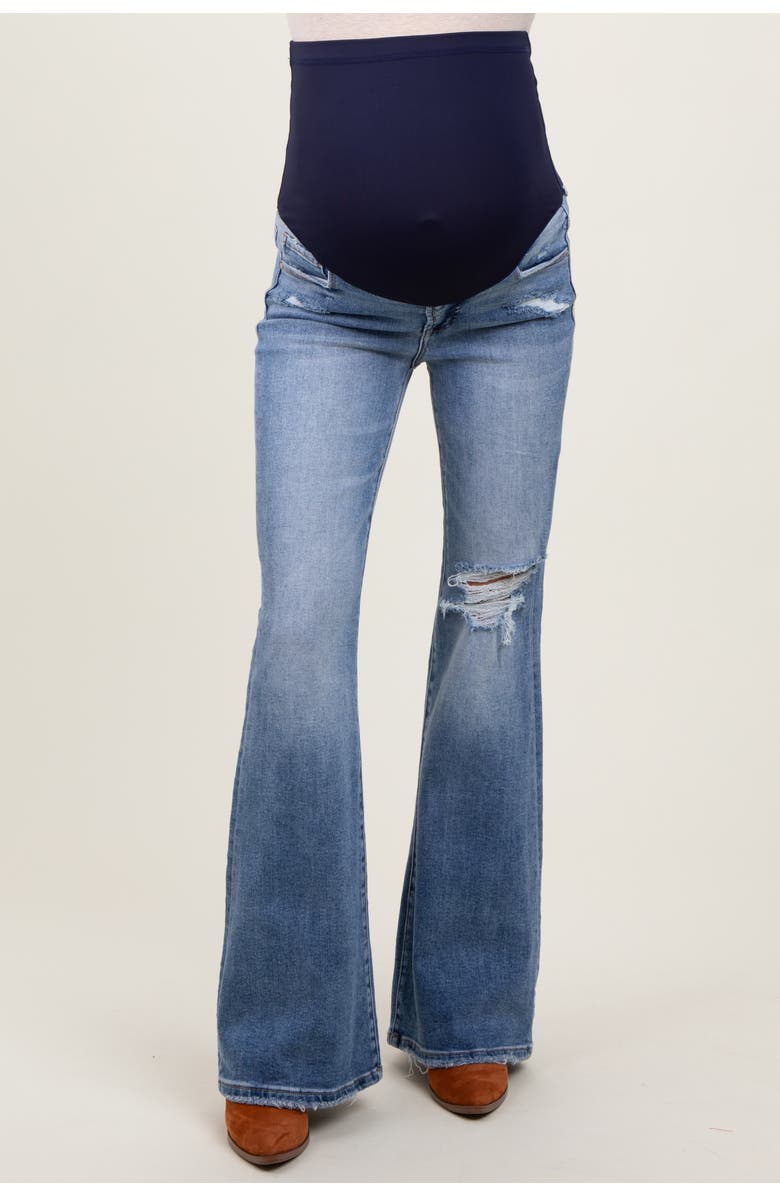PinkBlush Distressed Knee Flare Maternity Jeans, Alternate, color,