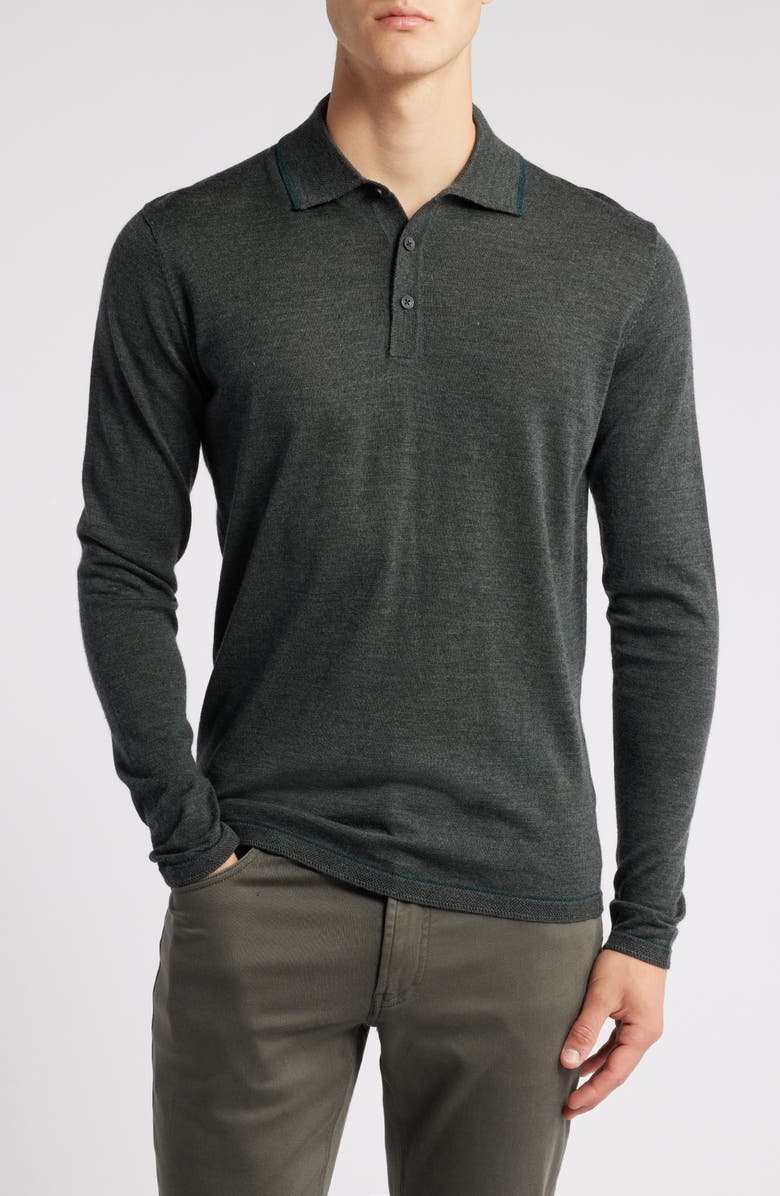 Robert Barakett Roman Long Sleeve Merino Wool Sweater Polo, Main, color, Olive