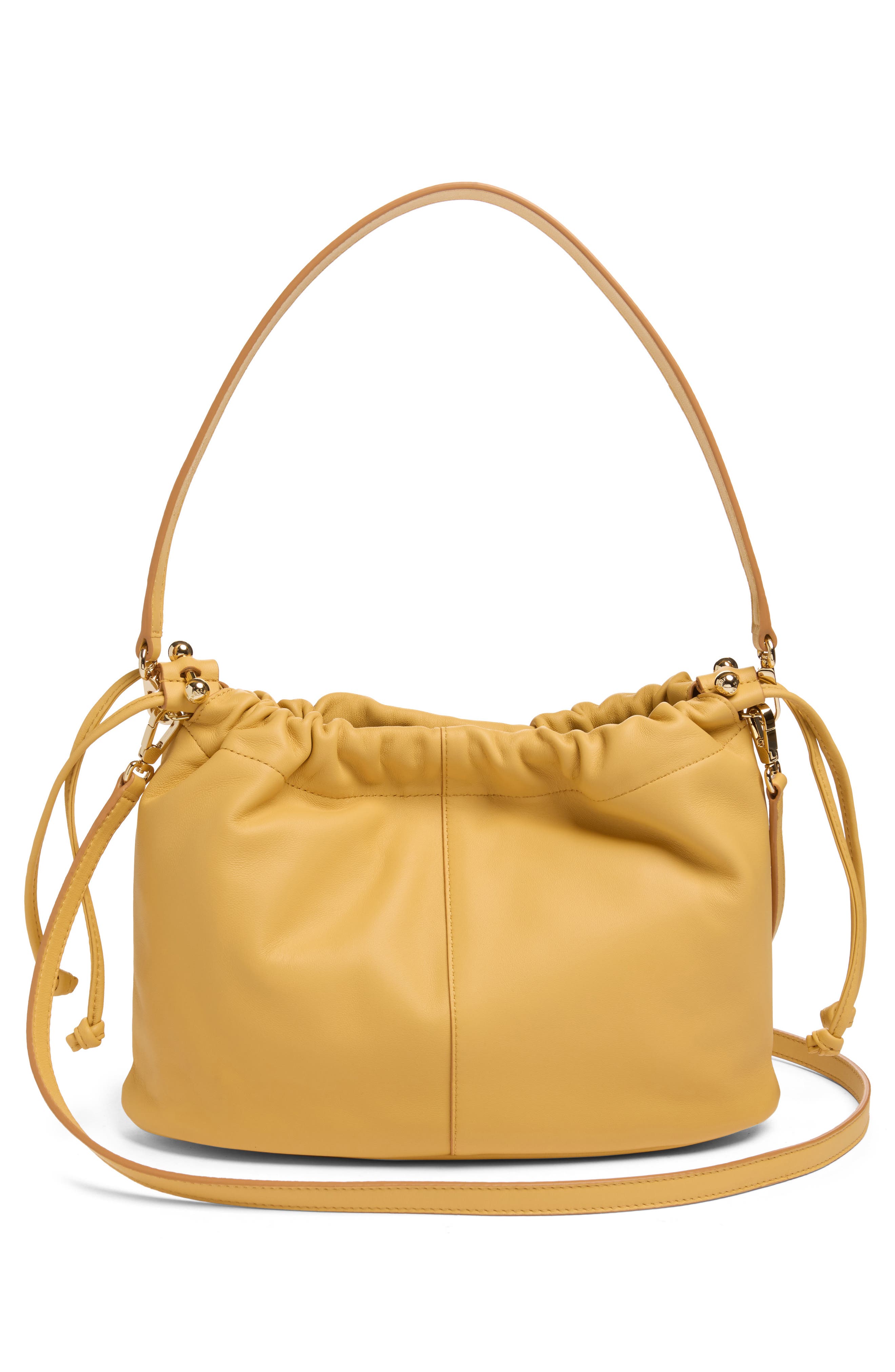 Strathberry Midi Leather Drawstring Handbag, Alternate, color, Brulee