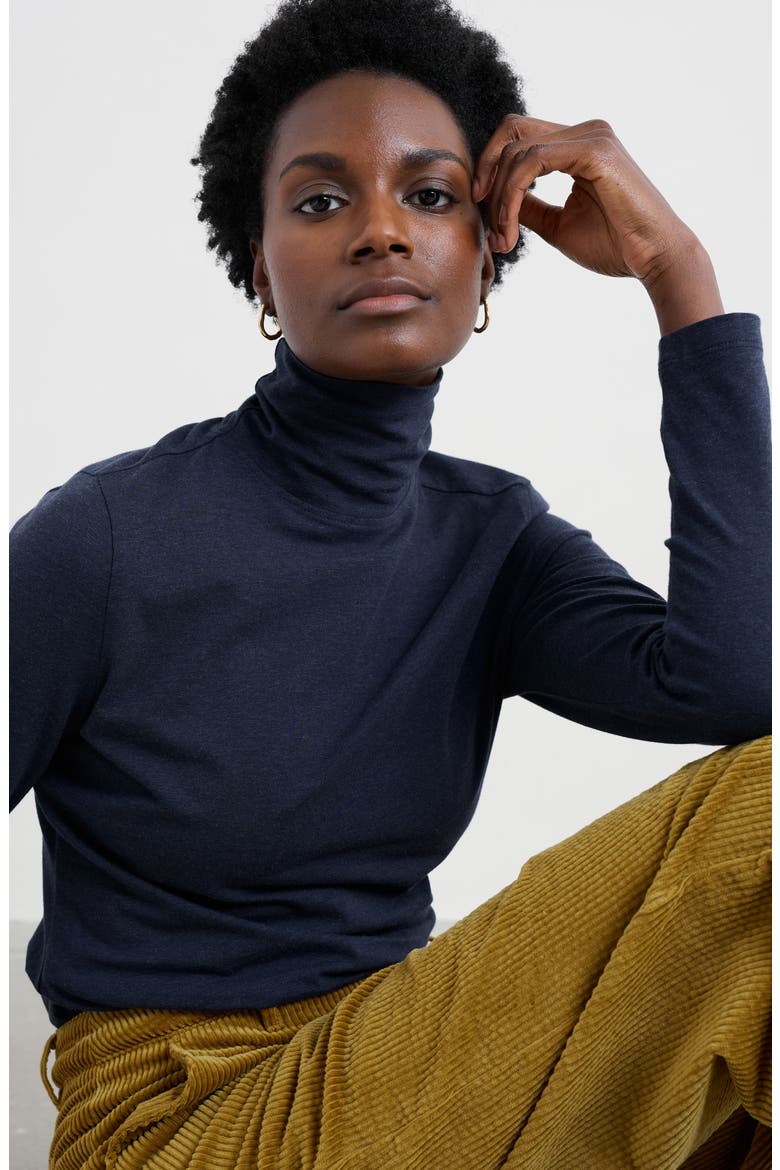 Landing Turtleneck Stretch Organic Cotton Top, Alternate, color, MARITIME