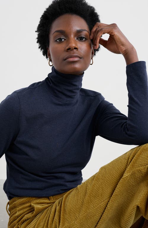 Seasalt Cornwall Landing Turtleneck Stretch Organic Cotton Top In Blue