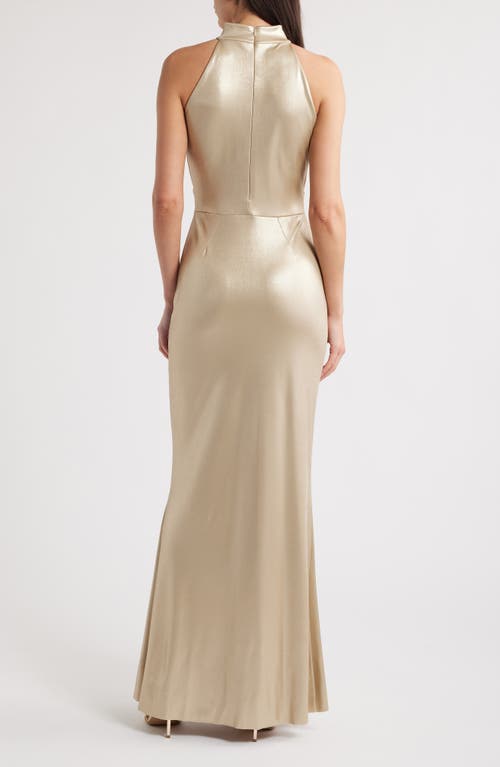 Chiara Boni La Petite Robe Loowin Splendid Metallic Mermaid Gown In Gold