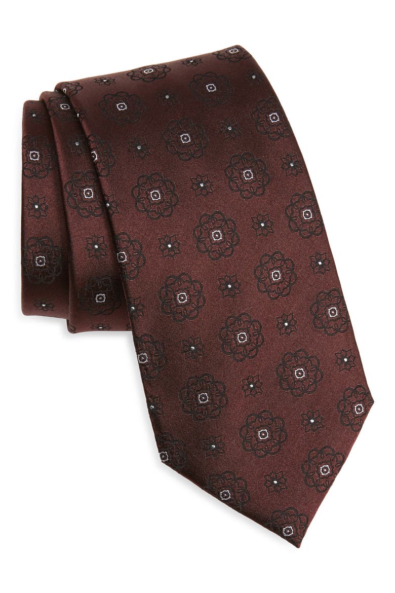 Ermenegildo Zegna Medallion Silk Tie, Main, color, RED