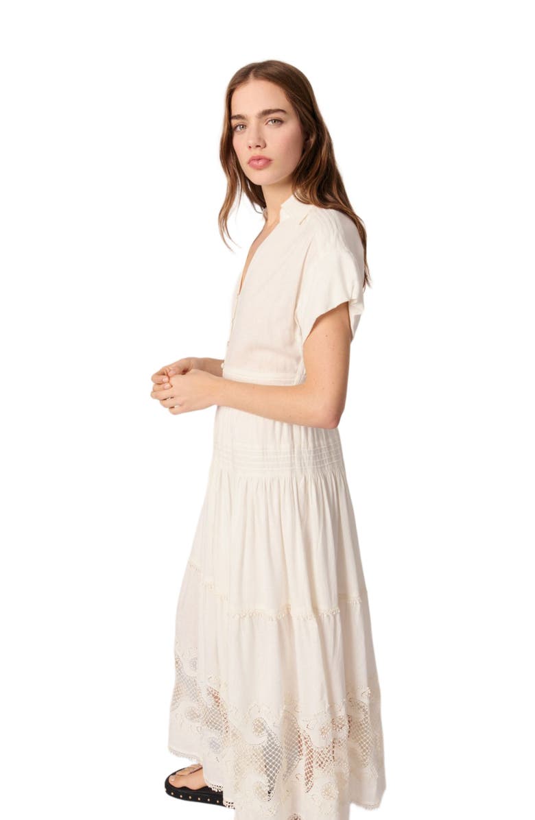 maje Embroidered ruffled maxi dress, Alternate, color, Ecru