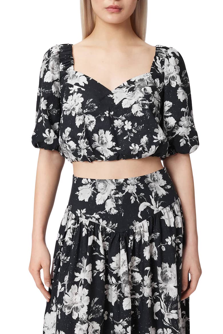 Levy Floral Print Crop Top, Main, color, JARDINA MONO BLACK