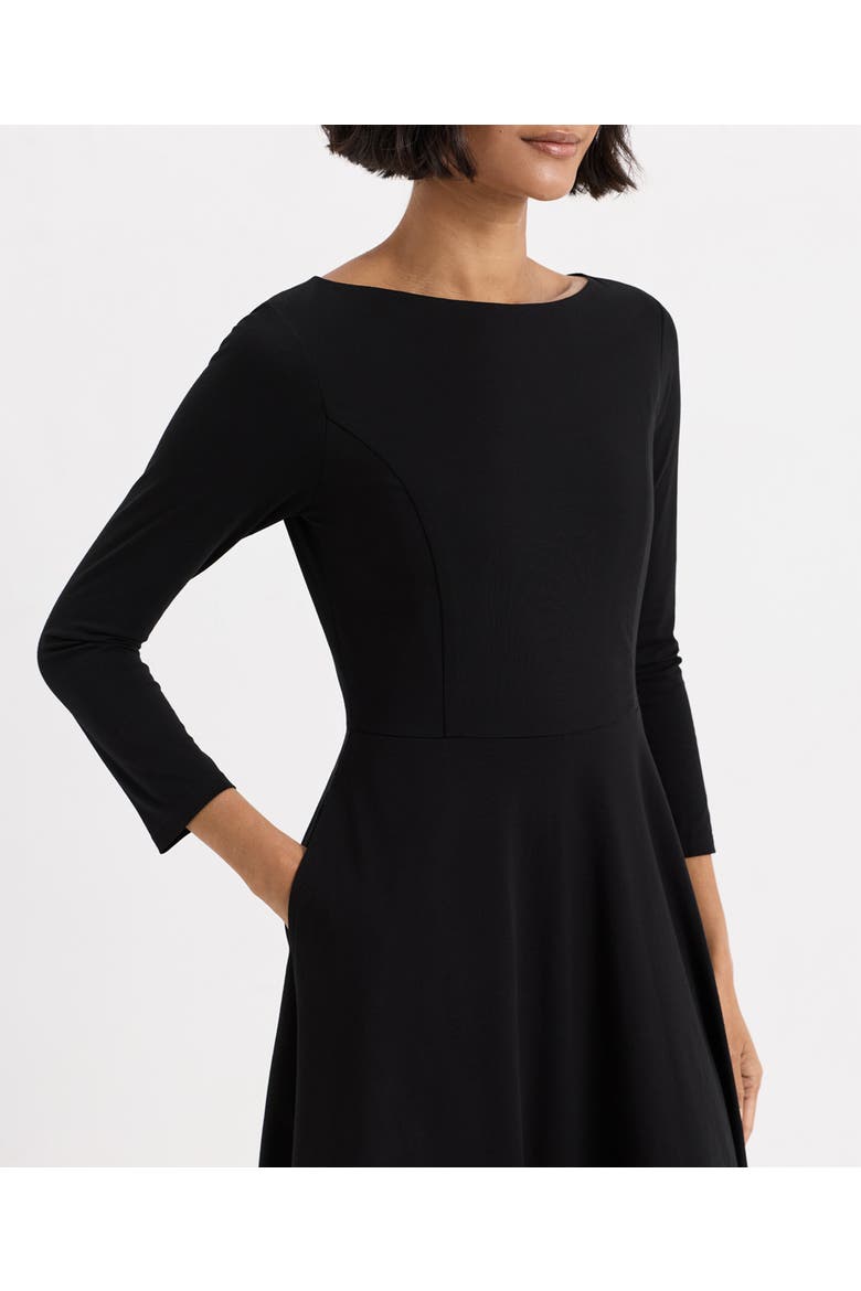 Fit & Flare Three Quarter Sleeve Ballet Dress Made with Organic Cotton, Alternate, color, Black