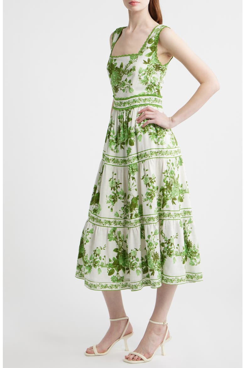 Picot Trim Cotton Blend Midi Dress, Alternate, color, GREEN