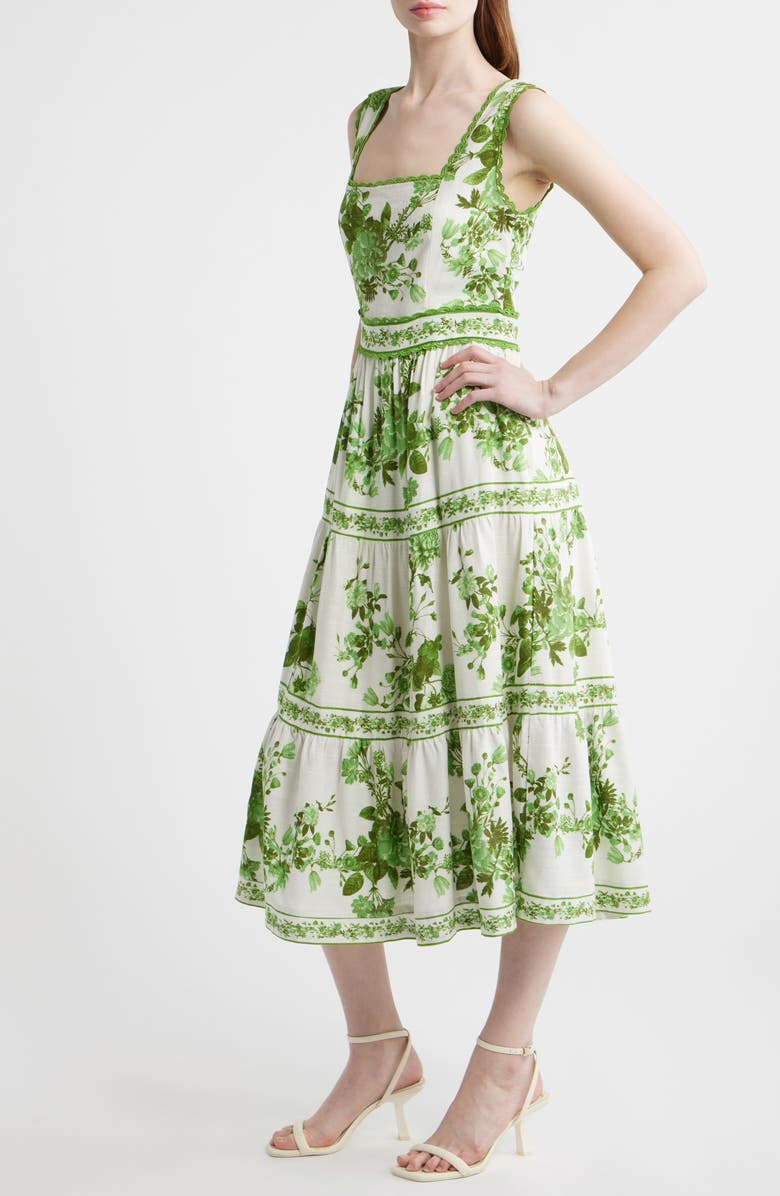 ZOE AND CLAIRE Picot Trim Cotton Blend Midi Dress, Alternate, color, Green