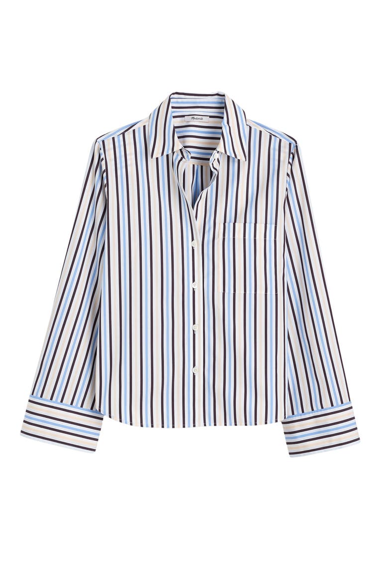 The Signature Y-Neck Cotton Poplin Button-Up Shirt, Alternate, color, BOARDWALK STRIPE