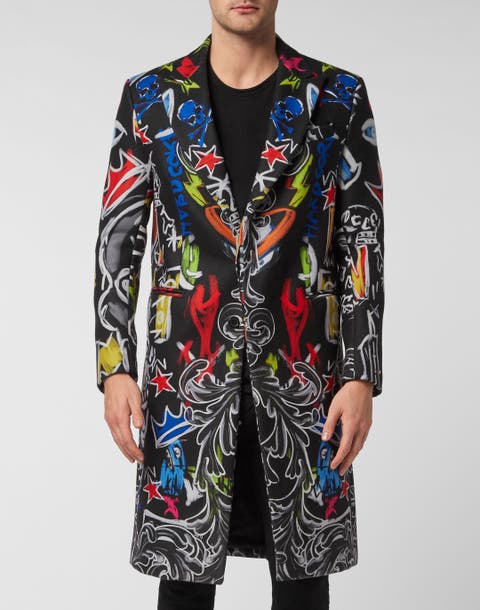 Multicolor Artwork Print Canvas Agnelli Long Overcoat Men