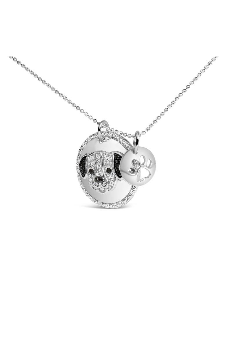 Silver 1/4 Cttw White and Black Diamond Pitbull Dog Charm 18" Pendant Necklace, Alternate, color, White