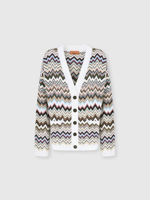 Oversized Wool And Viscose Zig Zag Cardigan