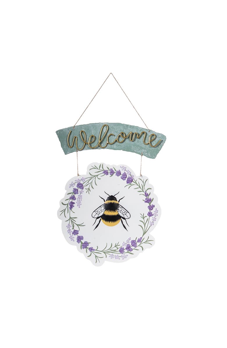 Gallerie II Welcome Lavender Bee Wreath Door or Wall Sign Decor 11.81" x 20.08", Main, color, Green