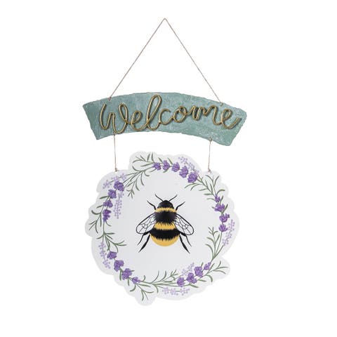 Welcome Lavender Bee Wreath Door or Wall Sign Decor 11.81" x 20.08"