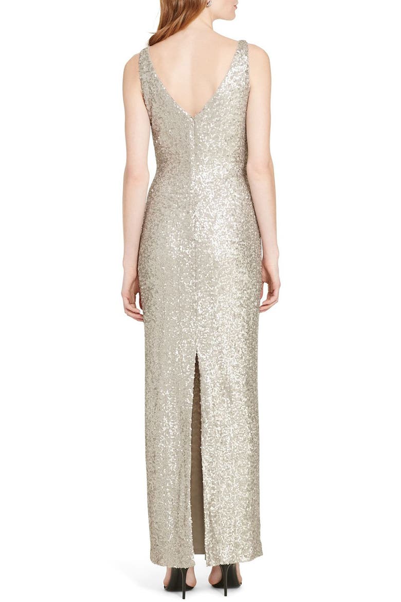 Sequin Mesh Gown, Alternate, color, NEW IVORY/ TAUPE MATTE