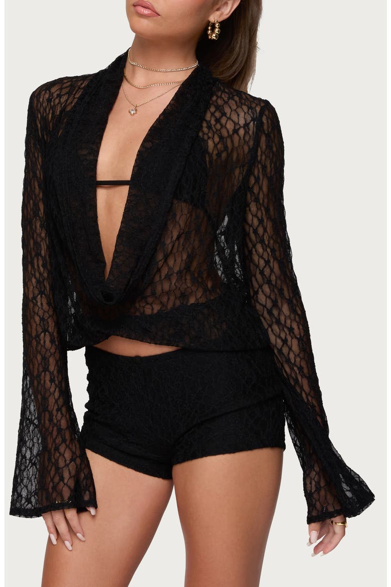 Lera Lacey Sheer Mesh Top, Alternate, color, BLACK
