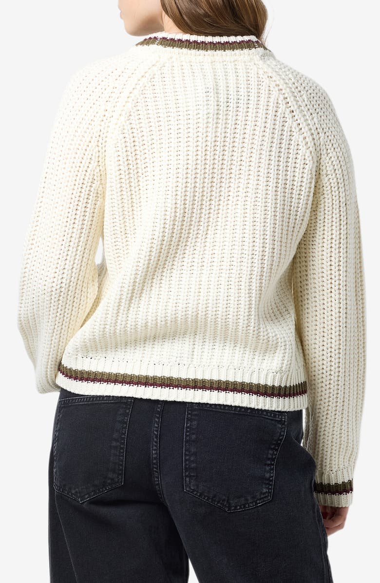 Noisy may Charlie Varsity V-Neck Cardigan, Alternate, color, Cloud Dancer Detail