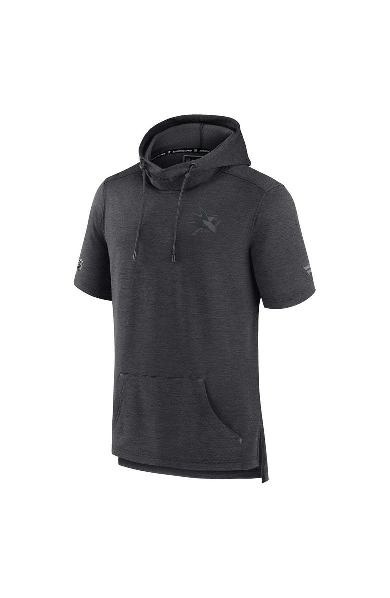 FANATICS Men's Fanatics Branded Heather Charcoal San Jose Sharks Authentic Pro Road Performance Short Sleeve Pullover Hoodie, Alternate, color,