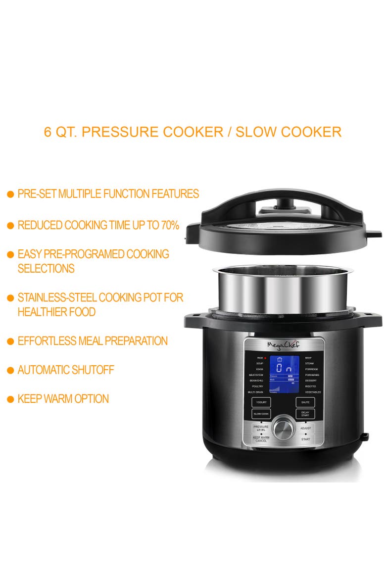 6 Quart Stainless Steel Electric Digital Pressure Cooker with Lid, Alternate, color, Grey