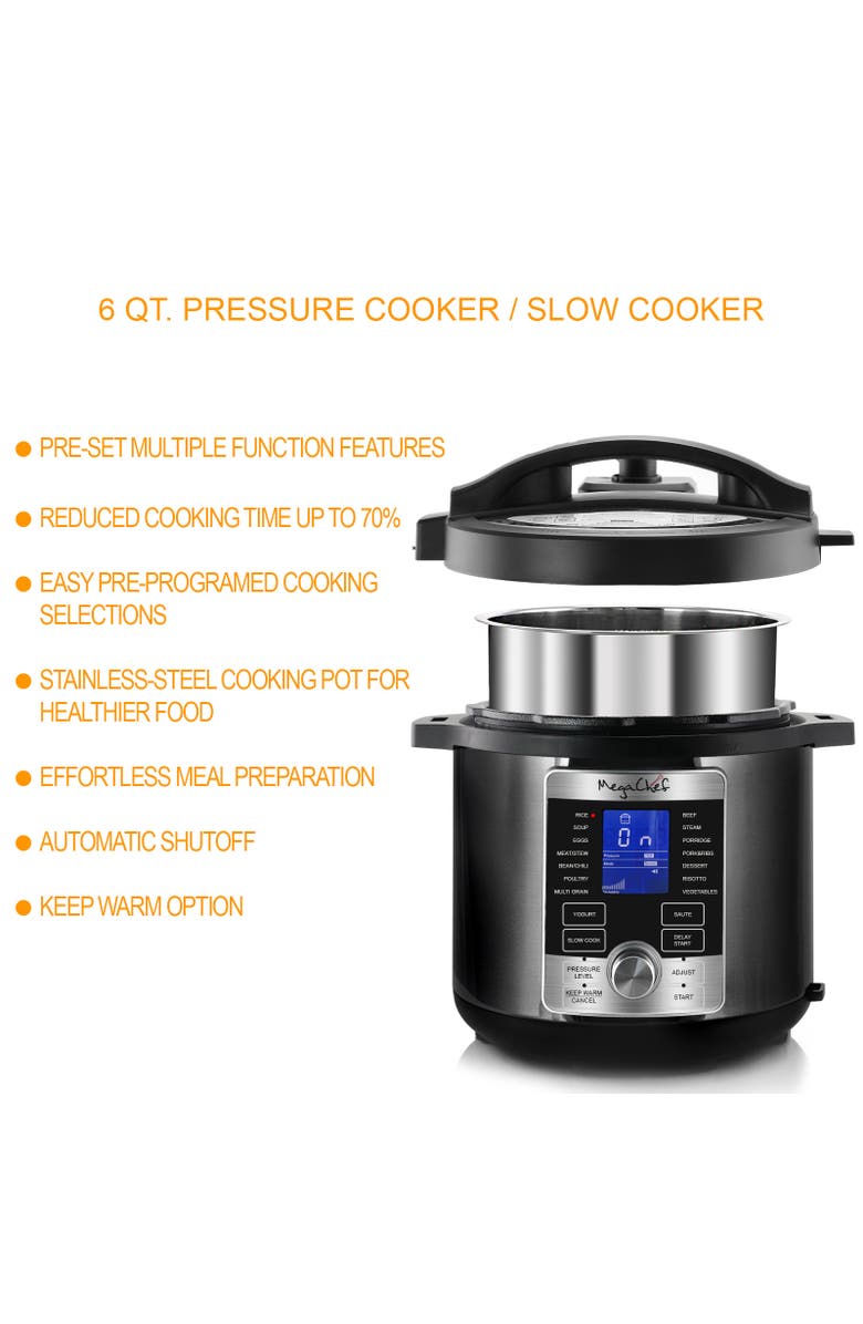 Megachef 6 Quart Stainless Steel Electric Digital Pressure Cooker with Lid, Alternate, color, Grey