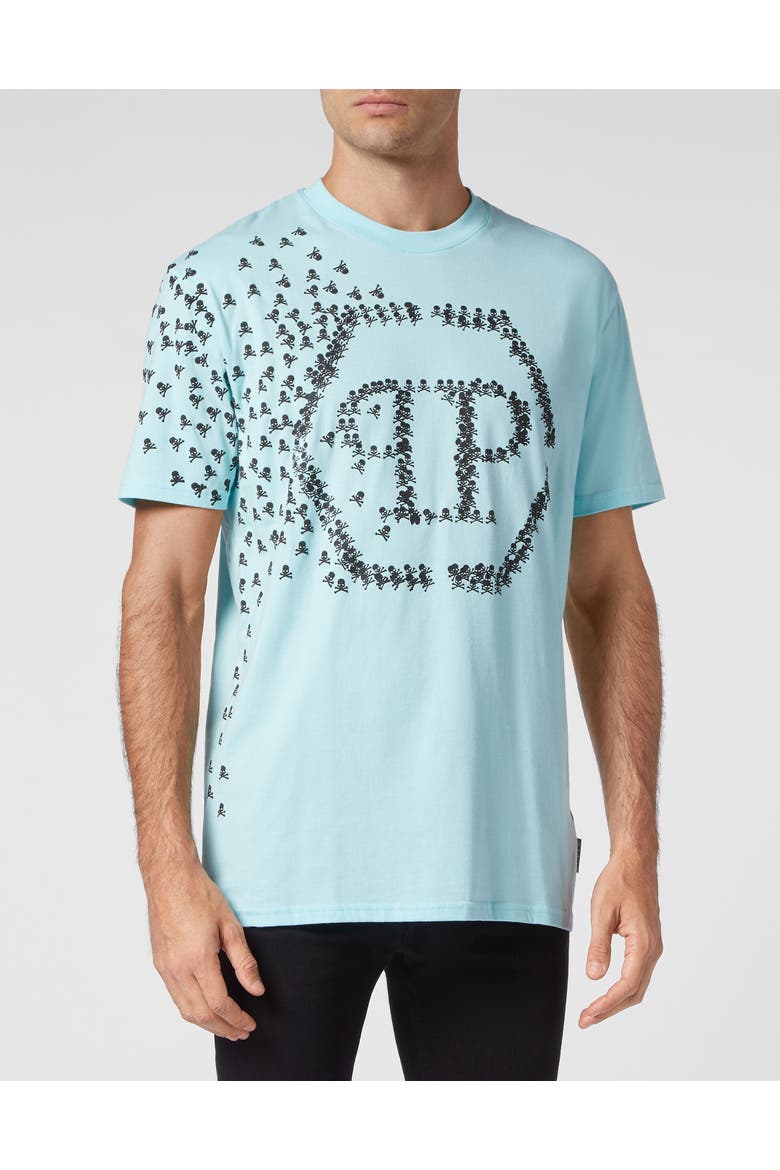 T-Shirt Round Neck Ss Skull&Amp;Bones Men, Main, color, lightblue