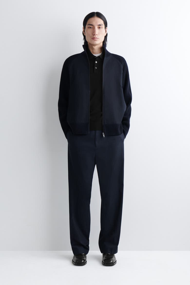 Cotton-Paneled Merino Track Jacket, Main, color, NAVY
