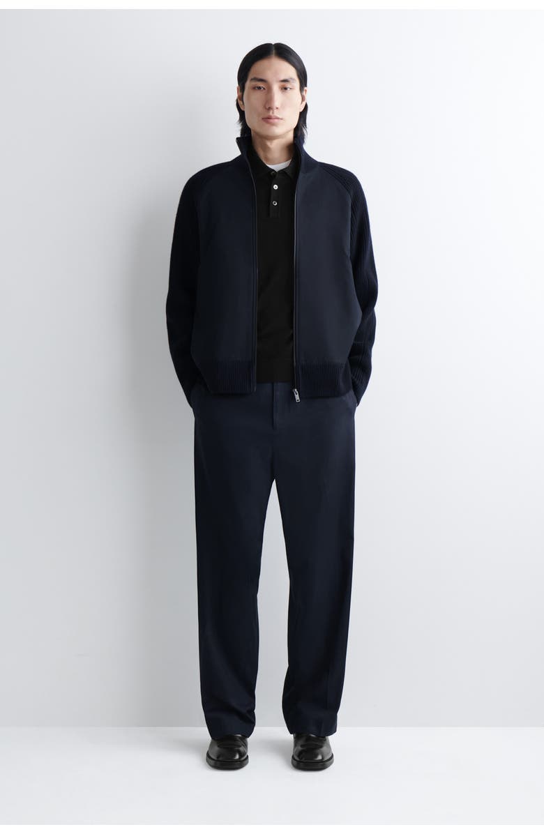 COS Cotton-Paneled Merino Track Jacket, Main, color, Navy