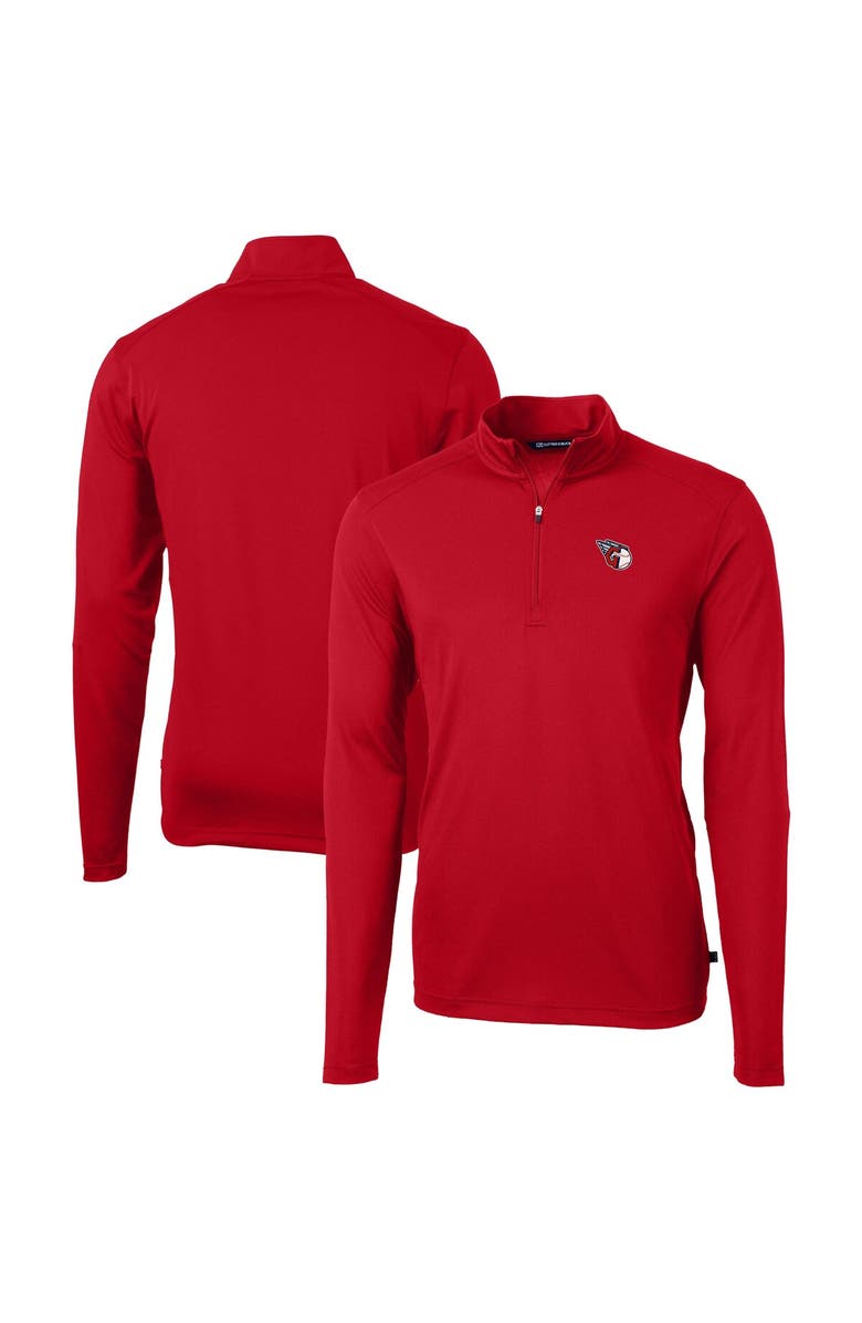 Cutter & Buck Men's Cutter & Buck  Red Cleveland Guardians Virtue Eco Pique Recycled Quarter-Zip Pullover Top, Main, color, 