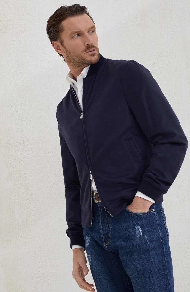 Brunello Cucinelli Cashmere bomber, Alternate, color, Avio Blue