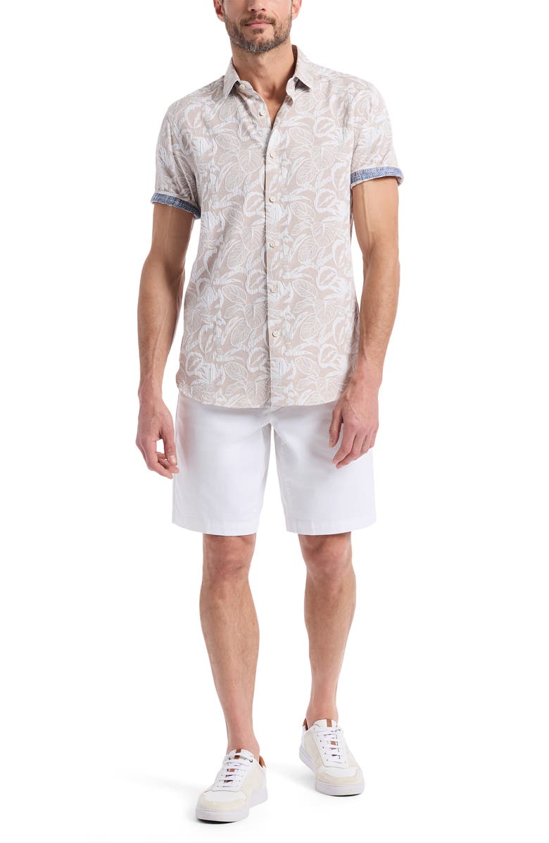 Robert Graham Santa Monica Texture Short Sleeve Button-Up Shirt, Alternate, color, Khaki